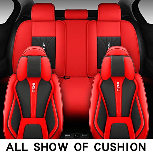 INZU Cute Rabbit Comfortable Leather Auto Car Seat Covers Front & Rear Seat Protector Fit Sedan SUV 5 Seats Full Set Universal Fit (Black & Red) - color: Black Red