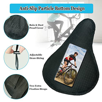 Gel Bike Seat Cover Padded Bicycle Saddle Covers for Women & Men, Most Comfortable Exercise Bike Seat Cushion Cover, Soft for Spin Indoor Outdoor Cycling Class Mountain Stationary Bikes