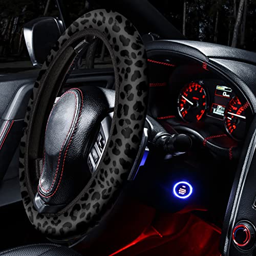 Frienda 17 Pcs Leopard Print Car Accessories Set, Includes Seat Covers Set Leopard Steering Wheel Cover Mats Armrest Pad Cover Seat Belt Pads Keychain and Wrist Strap for Car Decor - style: Leopard Print