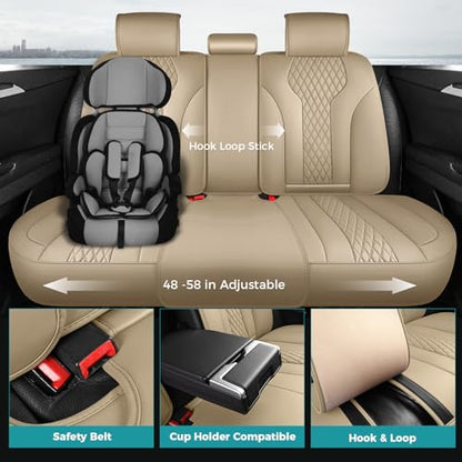 Leather Car Seat Covers Full Set, Breathable Faux Leather Seat Covers for Cars SUV Sedan Waterproof Beige - color: Beige