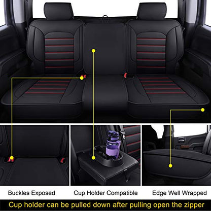LUCKYMAN CLUB Bench Silverado Seat Covers Fit for 2007-2025Sierra Chevy Silverado 1500 2500 3500 Crew,Double,Extended Cab with Water Proof Faux Leather (Black & Red Rear Covers) - color: Black & Red, size: Rear set