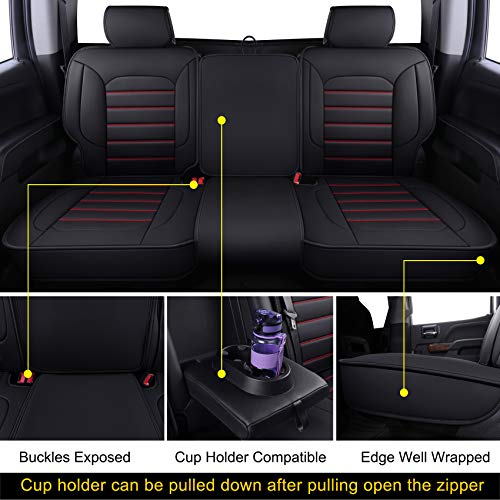 LUCKYMAN CLUB Silverado Seat Covers Fit for 2007-2023 2024 2025 Chevy Sierra Silverado 1500 2500 3500 Crew,Double,Extended Cab with Water Proof Faux Leather (Black & Red Full Set) - color: Black & Red, size: Full set