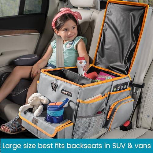 High Road CarHop Front Seat Car Organizer with Car Cup Holder, Passenger Seat Tray and Padded Filing or Cooler Compartment with Side Pocket Storage, Gray - color: Gray