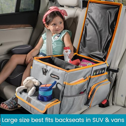 High Road CarHop Front Seat Car Organizer with Car Cup Holder, Passenger Seat Tray and Padded Filing or Cooler Compartment with Side Pocket Storage, Gray - color: Gray