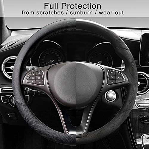 Breathable Car Steering Wheel Cover 15 inch Auto Universal Leather Wrap Non-Slip Steeringwheel Protector Automotive Interior Accessories, Black (Suit for 14 1/2-15 inch) - color: A-Black, size: M (14.5"-15")