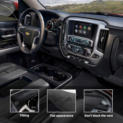 Dashboard Dash Cover Mat for Chevy Chevrolet Silverado 2014 2015 2016 2017 2018 Polyester Custom Fit Silverado Dash Cover Black Trim (Silverado 2014-2018, Black) - size: Chevy Silverado 2014-2018