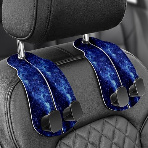 Purse Holder for Car, 2 Pack Heavy Duty Purse Hanger for Car, PU Leather Car Seat Hooks for Purses and Bags, Cute Starry Sky Headrest Organizer for Handbags & Backpacks - color: Car hook - Blue Starry Sky A