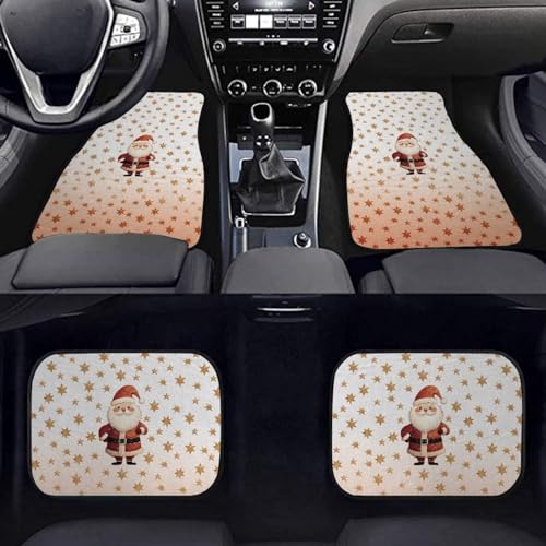 Father Christmas Print Car Vehicle Floor Mat Universal Fit All Weather Protection Rubber Carpets for Cars SUVs and Trucks,Set of 4 - color: Red Santa Christmas
