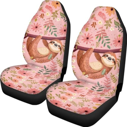 Cute Sloth Car Seat Cover Set of 2, Music Note Design Auto Accessories for Men Women, Soft Automotive Protective Interior Universal - color: Cute Sloth 86