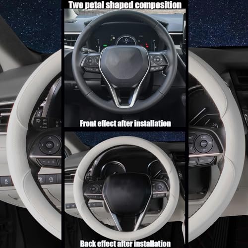 Steering Wheel Cover Universal Standard Size 14.5-15 inch, Non-Folding Packaging, Breathable Microfiber Leather, Anti-Slip, Soft Grip, Fits Most Cars SUVs Trucks, Light Creamy Gray - color: Light Creamy Gray