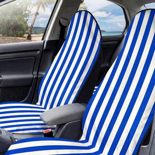 2 Pack Car Seat Towel Covers, Sweat Protector for Front Seats, Premium Thickened Microfiber with Blue and White Stripes, Breathable & Quick Dry, Machine Washable Cover for Gym Running Universal Fit - color: Blue and White Stripes