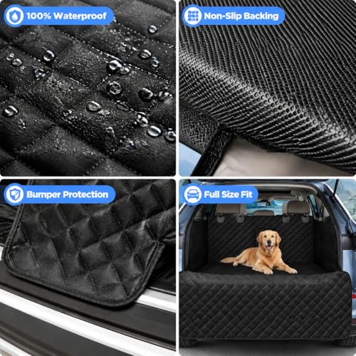 SUV Cargo Liner for Dogs – Waterproof with Bumper Flap, Non-Slip Large Trunk Mat, Scratchproof & Easy Clean, Universal Fit for SUVs Sedans Vans, Black