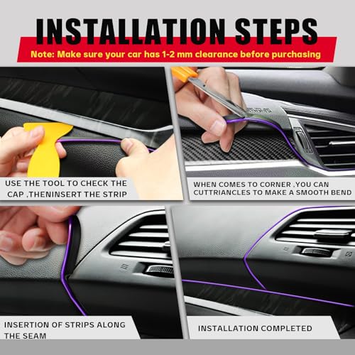 Car Interior Moulding Trim Strips, 33Ft/10M Universal Electroplating Decoration Filler Insert Strips, Styling Dashboard DIY Flexible Strip with Installing Tool (Purple)