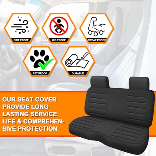 Truck Seat Cover Compatible with 1995-2004 Toyota Tacoma, Front Bench Seat with Molded Headrest and Small Notched Cushion, Knitted Fabric - color: black