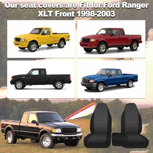 2Pcs 60/40 Cloth High Back Bench Seat Cover Fit for Ford Ranger XLT Front 1998 1999 2000 2001 2002 2003 Without Console Cover Black