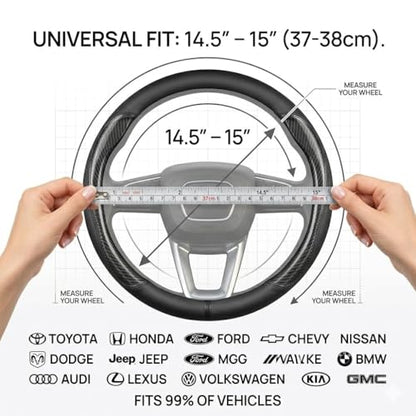 Carbon Fiber Steering Wheel Cover,Breathable Non-Slip Leather Protector,Universal 14.5-15 Inchs Fit for Cars,SUVs,Trucks,Durable,Wear-Resistant,All-Season Auto Interior Accessory (Style A 14.5-15inch) - size: Style A 14.5-15inch