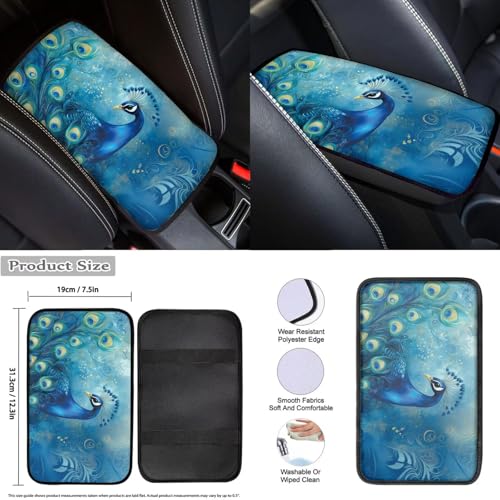 Blue Peacock Print Auto Front Rear Seat Cover Set for Women Car Accessories Full Set 12 Pcs Steering Wheel Covers Set Armrest Pad Gear Shift Cover Cup Coasters for SUV Truck Sedan - color: Blue Peacock