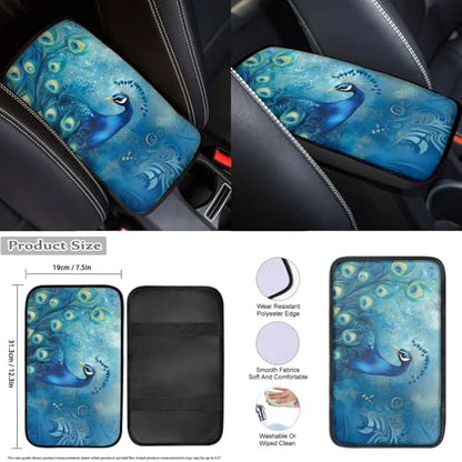 Blue Peacock Print Auto Front Rear Seat Cover Set for Women Car Accessories Full Set 12 Pcs Steering Wheel Covers Set Armrest Pad Gear Shift Cover Cup Coasters for SUV Truck Sedan - color: Blue Peacock