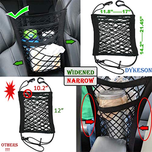 DYKESON Pet Barrier Dog Car Net Barrier with Auto Safety Mesh Organizer Baby Stretchable Storage Bag Universal for Cars, SUVs -Easy Install,Safer to Drive with Pets and Children, 3 Layer M - size: 12.6 in× 15.5 in