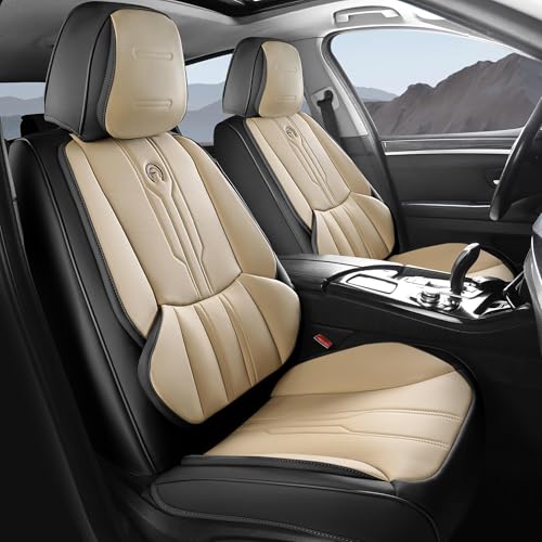 AOOG Seat Covers Custom Fit for Chevy Silverado GMC Sierra 2007-2026 1500 2500HD 3500HD Crew,Double,Reguler Cab, Pickup Truck Seat Cover Protector Cushion with Faux Leather (BeigeBlack, Front Set) - color: BeigeBlack, size: Front Seat