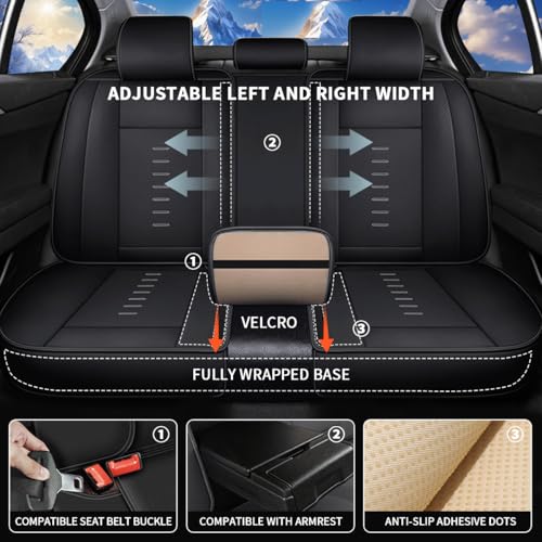 Seat Covers Fit for Hyundai Sonata 2007-2024 2025 2026 Full Set Seat Covers Breathable 3D Lumbar Support Faux Leather Protector Car Seat Covers (Black Line)