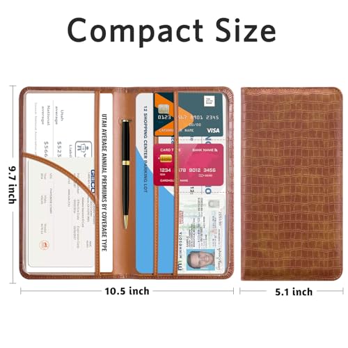 CoBak Car Registration and Insurance Holder - Vehicle Glove Box Car Organizer,Auto Truck Comparment Accessories Case with Magnetic Closure for Driver License,Cards - color: L-Crocodile Brown