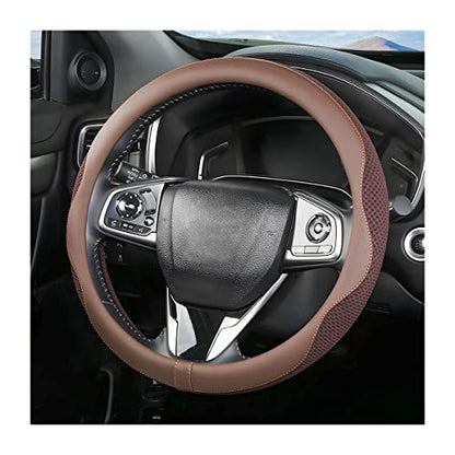 Car Steering Wheel Cover, Microfiber Breathable Ice Silk Leather Steering Wheel Cover Soft Anti-Slip Safety, 15inch Four Season Universal Fits for Most Truck,SUV,Cars (Coffee) - color: Coffee
