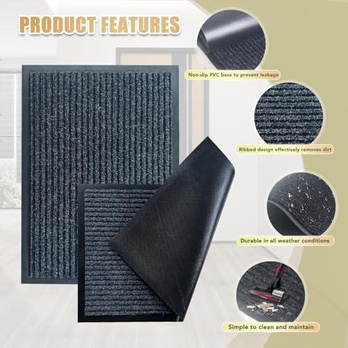 Front Door Mat,4'x8'Indoor Outdoor Door Mat,Heavy Duty Durable Welcome,Commercial Floor Mats Inside Outside Entrance, Waterproof All-Season, All-Weather Non Slip Backing Doormat for Entryway,Black - size: 48"x96"