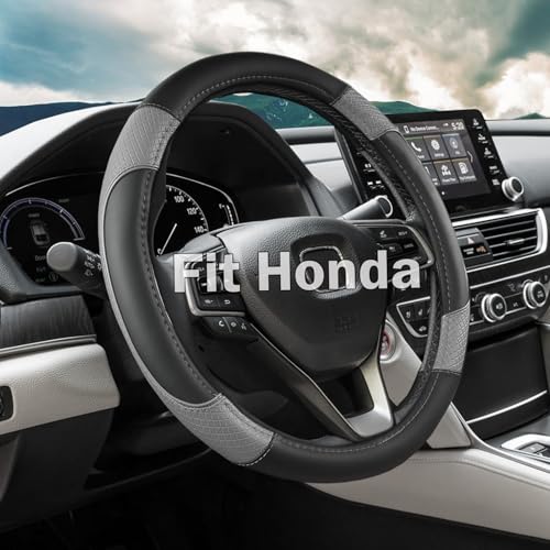 Steering Wheel Cover for Honda Civic(2006-2015),CR-Z, Insight, S2000|Microfiber Leather & Anti-Slip Safety Design | 14-14.25 Inch Custom Fit (Gray-Small Size) - color: C-Black+Gray, size: Small size (14 ''-14.25'')