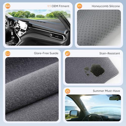 Upgraded Gray Dash Cover for 2018-2024 Toyota Camry Accessories,Dashboard Cover Mat Anti-Glare UV Protection Sunshade Pad Non-Slip - size: 18-24 Camry Dash Cover(Gray)