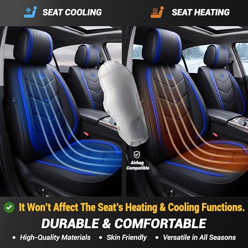 Seat Covers Full Set, Black Seat Covers for Cars 5 Seats, Car Seat Protector, Waterproof Faux Leather Car Seat Cushion, Front and Rear Car Seat Cover Fit for Most Sedans SUV Pick-up Truck (003 Blue) - color: 003-Blue