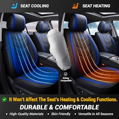 Seat Covers Full Set, Black Seat Covers for Cars 5 Seats, Car Seat Protector, Waterproof Faux Leather Car Seat Cushion, Front and Rear Car Seat Cover Fit for Most Sedans SUV Pick-up Truck (003 Blue) - color: 003-Blue