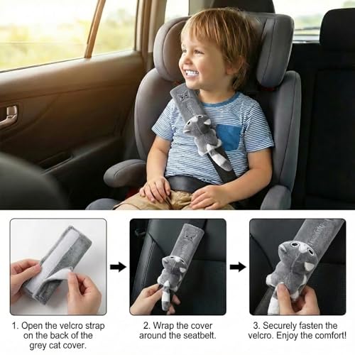 UNICOLD 2-Pack Ultra-Soft Short Plush Seatbelt Cover, Cute Animal Edition – Cloud-Like Shoulder Pad for a Comfy Ride for Adults & Kids (GP-Kitten) - style: GP-Kitten