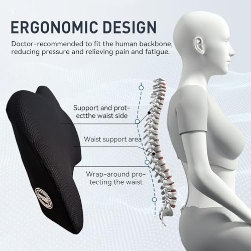 SPRFUFLY Really Amazing Lumbar Support Pillow for Car Seat - Pure Memory Foam with Breathable Removable Cover - Relieves Back Pain Lumbar Pillow(Black, 1PC) - color: Backsaver-eight