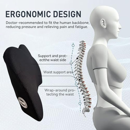 SPRFUFLY Really Amazing Lumbar Support Pillow for Car Seat - Pure Memory Foam with Breathable Removable Cover - Relieves Back Pain Lumbar Pillow(Black, 1PC) - color: Backsaver-eight
