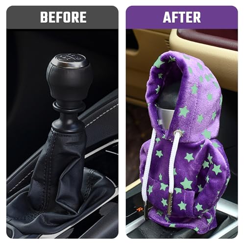 Gear Shift Hoodie Cover, Universal Car Shift Knob Hoodie for Auto Shifter, Automotive Interior Decoration Accessories Star, Automotive Interior Cute Gadgets, Purple