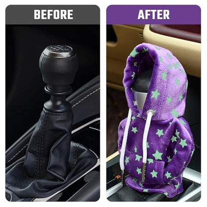 Gear Shift Hoodie Cover, Universal Car Shift Knob Hoodie for Auto Shifter, Automotive Interior Decoration Accessories Star, Automotive Interior Cute Gadgets, Purple