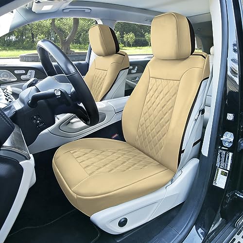 FH Group Deluxe Faux Leather Diamond Pattern Front Set Car Seat Cushions (Beige) with Gift - Universal Fit for Cars, Trucks, & SUVs - color: Beige