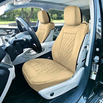 FH Group Deluxe Faux Leather Diamond Pattern Front Set Car Seat Cushions (Beige) with Gift - Universal Fit for Cars, Trucks, & SUVs - color: Beige