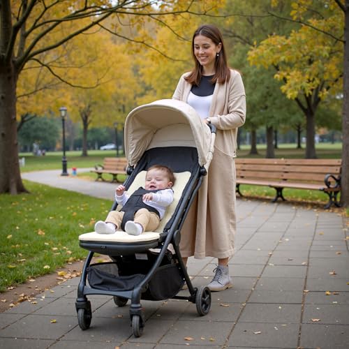 Momcozy Reversible Stroller Cushion | Universal Breathable Stroller Liner | Winter Warm Car Seat Liners | Crib Carriage Cushion Pad | Plush for Winter Use ＆Soft Fabric for All-Season Comfort - color: Khaki