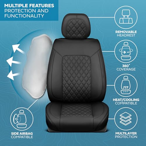 MotorBox Prestige Edition Napa Leather Seat Covers Full Set – Black Car Seat Covers Front Seats and Back Car Seat Protector, Waterproof and Universal Fit for Most Small to Medium Autos, Trucks & SUVs - color: Black Full Set