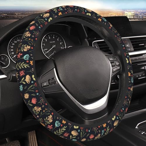 Watercolor Cute Floral Elastic Steering Wheel Cover Non-Slip Breathable Steering Wheel Protector Fit Auto, SUVs, Truck - color: Watercolor Cute Floral