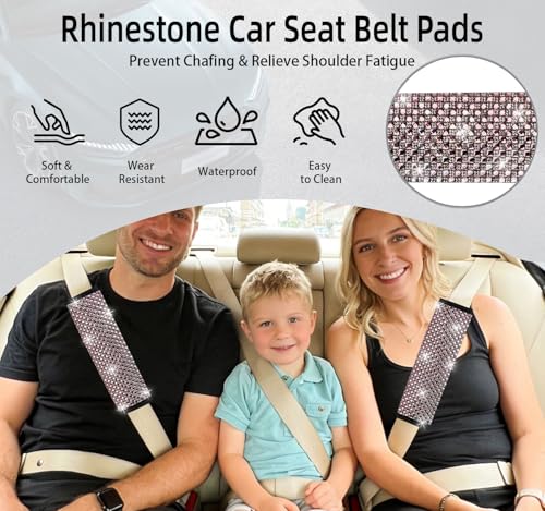 NBTEPEM 2 Pack Bling Car Seat Belt Covers, Diamond Seatbelt Shoulder Protection, Rhinestones Seat Belt Strap Cover Shoulder Pad, Universal Bling Car Interior Accessories Fit for Car/Truck/SUV(Pink) - color: Pink