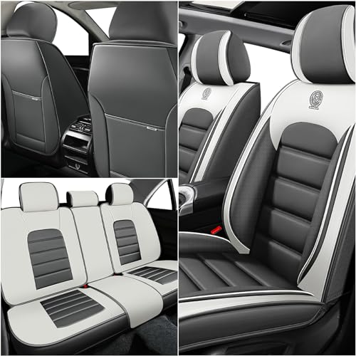 Car Seat Covers for Kia K5 2021-2026, Premium Nappa Leather, Waterproof, Anti-Slip, Full Coverage, Airbag Compatible, Breathable, All-Weather, Easy Install (2 Seats, Gray&White) - color: 2 Seats - Gray&White, size: Kia K5 2021-2026