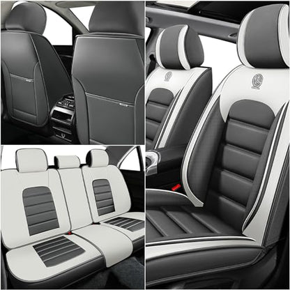 Car Seat Covers for Kia K5 2021-2026, Premium Nappa Leather, Waterproof, Anti-Slip, Full Coverage, Airbag Compatible, Breathable, All-Weather, Easy Install (2 Seats, Gray&White) - color: 2 Seats - Gray&White, size: Kia K5 2021-2026