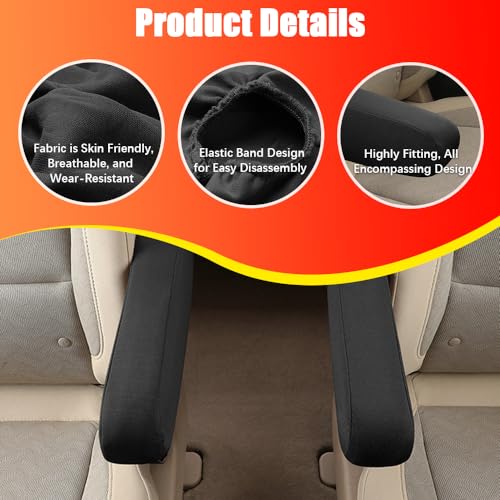2PC Car Front Seat Armrest Covers,Universal Size Seat Arm Rest Cover,Flat Cloth Fabric Armrest Cover,Car Interior Accessories(Black,1Pair)