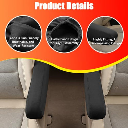2PC Car Front Seat Armrest Covers,Universal Size Seat Arm Rest Cover,Flat Cloth Fabric Armrest Cover,Car Interior Accessories(Black,1Pair)