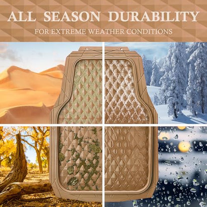 CAR PASS Heavy Duty Rubber Beige Car Floor Mats & Cargo Liners, Deep Dish All-Weather Trunk Mats Durable Anti-Slip 3D Rhombus Waterproof Trim to Fit Liner Universal Fit Auto,Sedan,SUV,Truck, Beige - color: beige with cargo liner