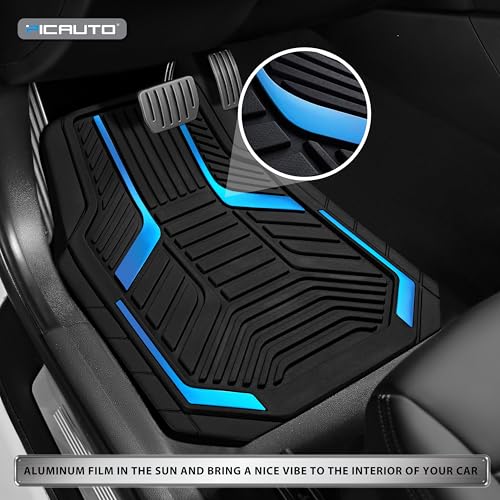 PIC AUTO Heavy Duty Rubber Floor Mats, Blue Aluminum Film Car Mats Set, Front and Rear Car Mats with Anti-Slip Backing, All Weather Protection, Trim-to-Fit for Automotive SUV, Sedan, Van - color: Blue