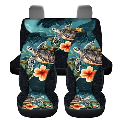 4 Pieces Animal Sea Turtle Car Seat Covers Set for Front and Rear Auto Interior Accessories Vehicle Bucket Seat Pad Universal Automotive Seat Cushion Covers Travel Pet Blanket